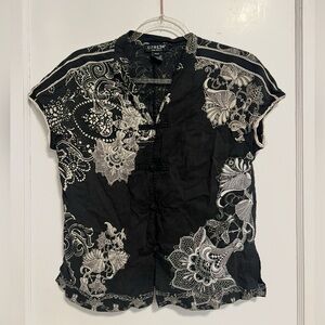 Citron Santa Monica Asian Oriental Silk linen short sleeve shirt Size PM